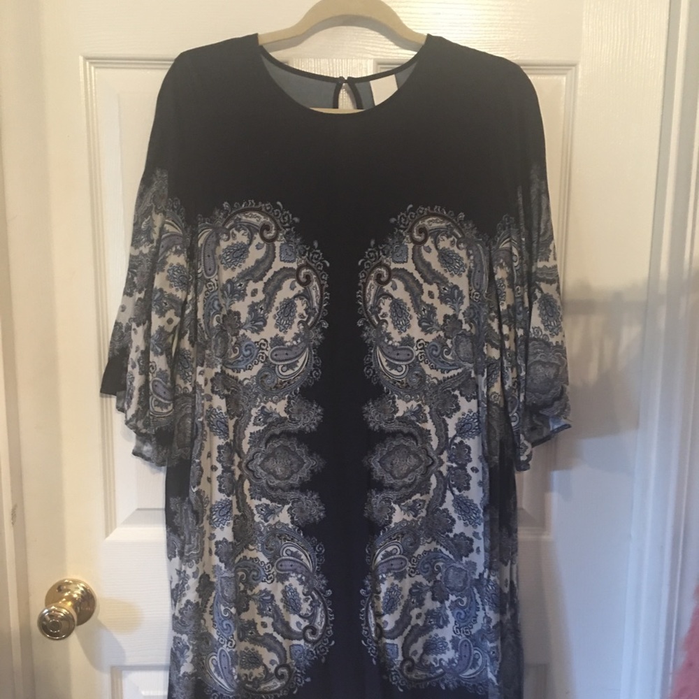 Navy Blue Dress bell sleeves